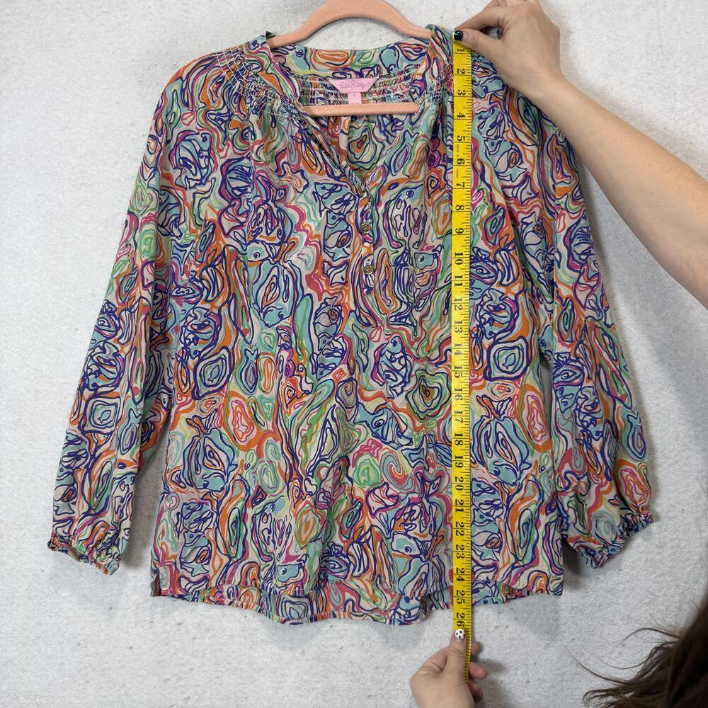 Lilly Pulitzer Blouse Womens Small Multicolor Silk V Neck Long Sleeve Tunic Top - Picture 6 of 10